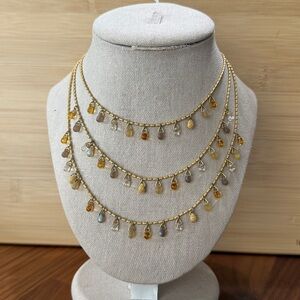 Vintage Carolee Satin Gold Tone Faux Pearl Multi Strand Necklace